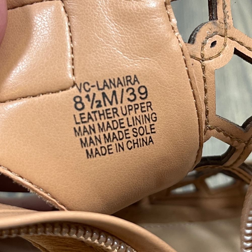 Vince Camuto Lanaira Sandals Womens 8.5 Tan Leather Cage Block Heel Gladiators - Picture 4 of 10